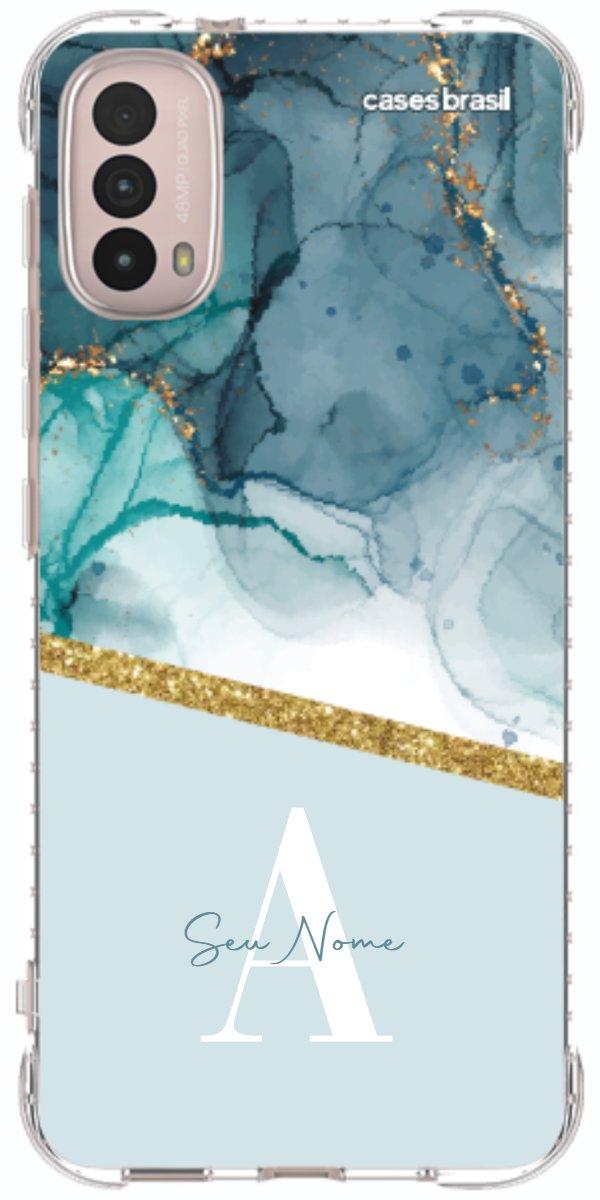 Capinha para Celular Mármore Aqua Dourada