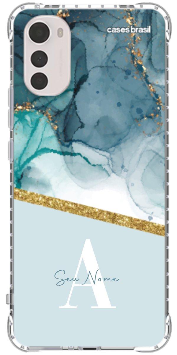Capinha para Celular Mármore Aqua Dourada