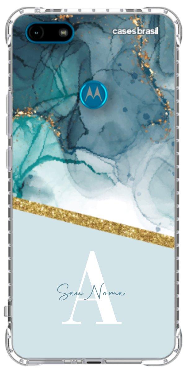 Capinha para Celular Mármore Aqua Dourada