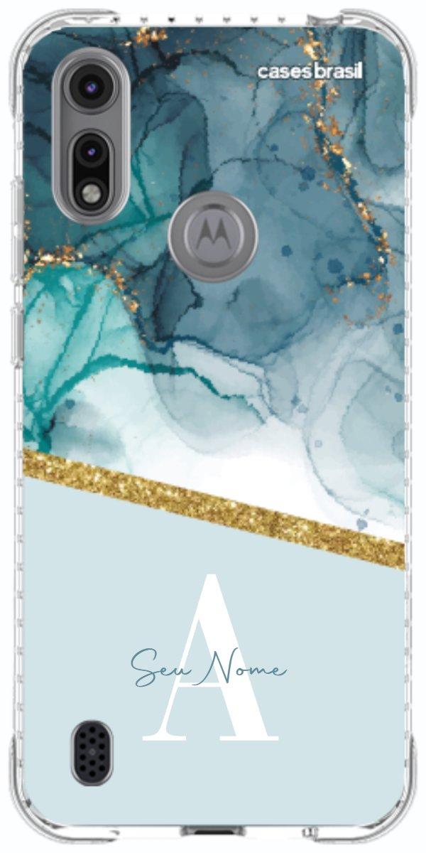 Capinha para Celular Mármore Aqua Dourada