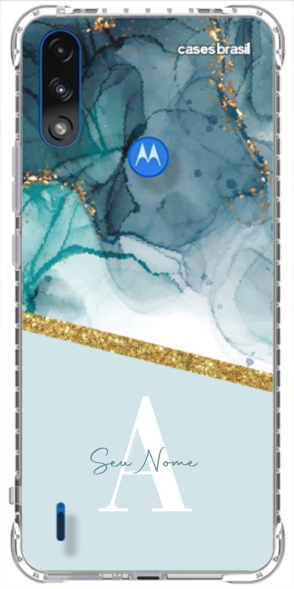 Capinha para Celular Mármore Aqua Dourada