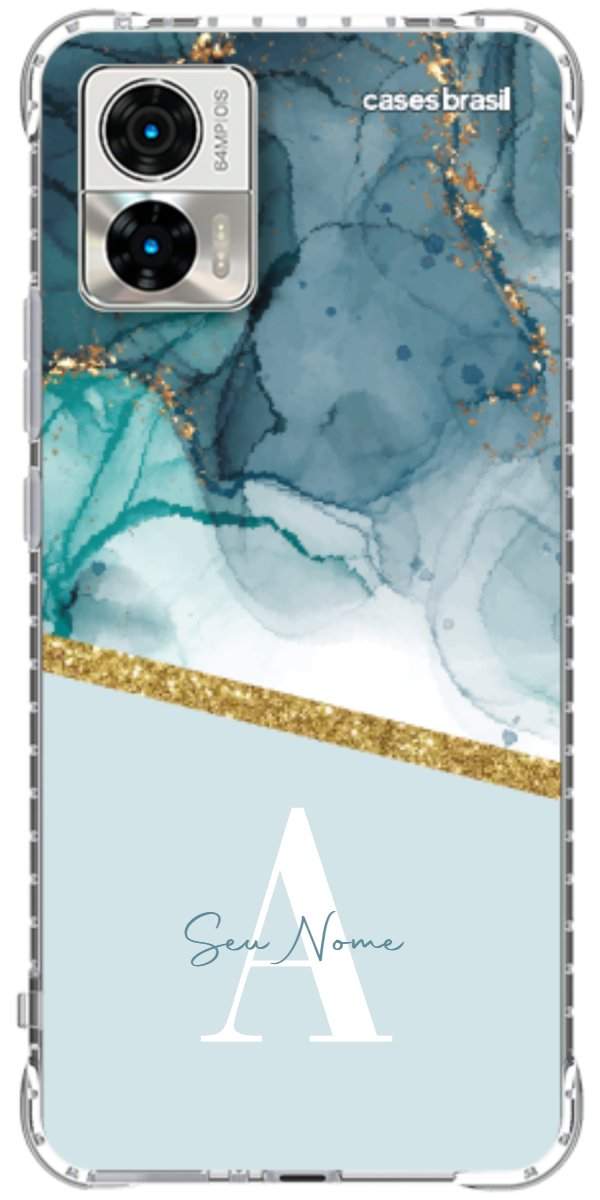 Capinha para Celular Mármore Aqua Dourada