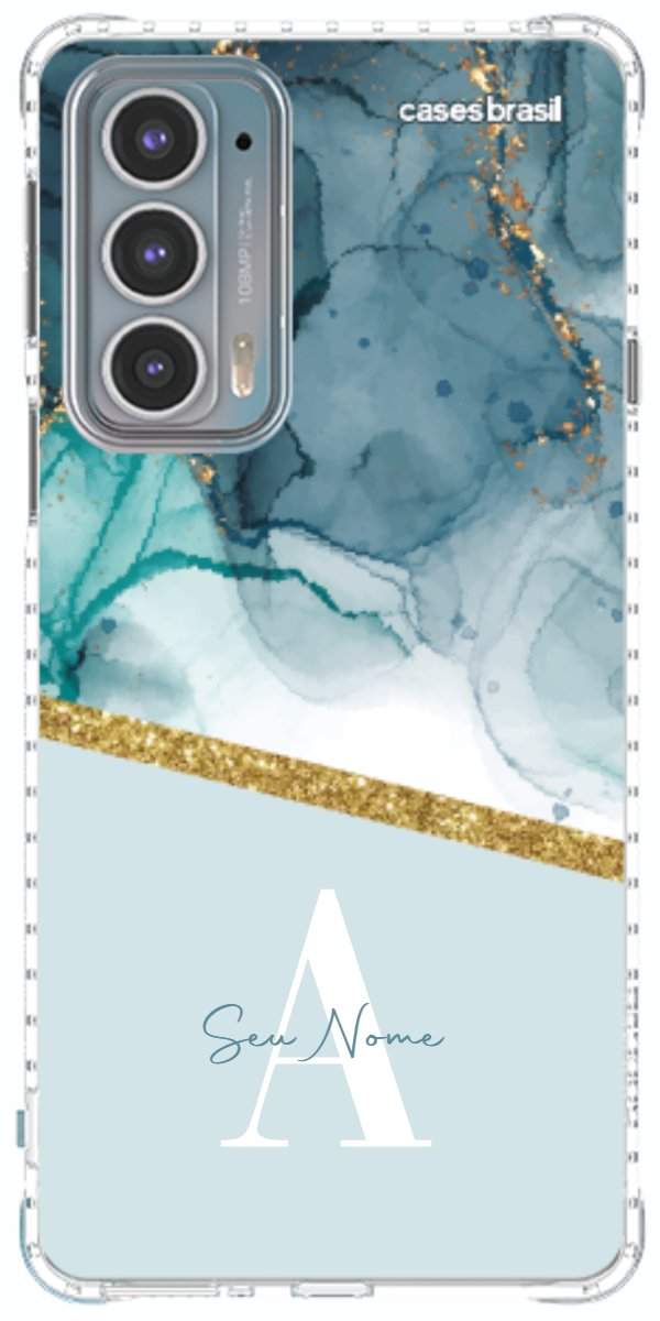Capinha para Celular Mármore Aqua Dourada