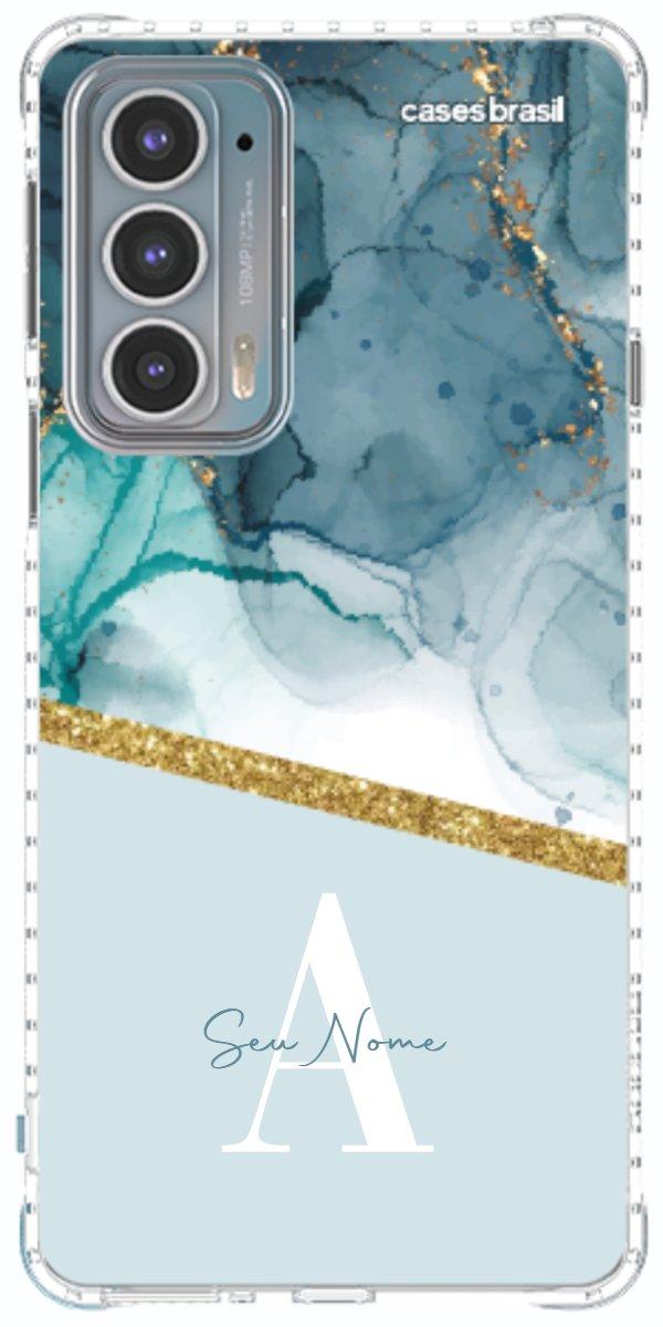 Capinha para Celular Mármore Aqua Dourada
