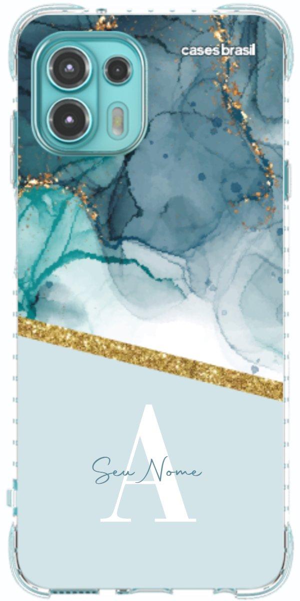 Capinha para Celular Mármore Aqua Dourada