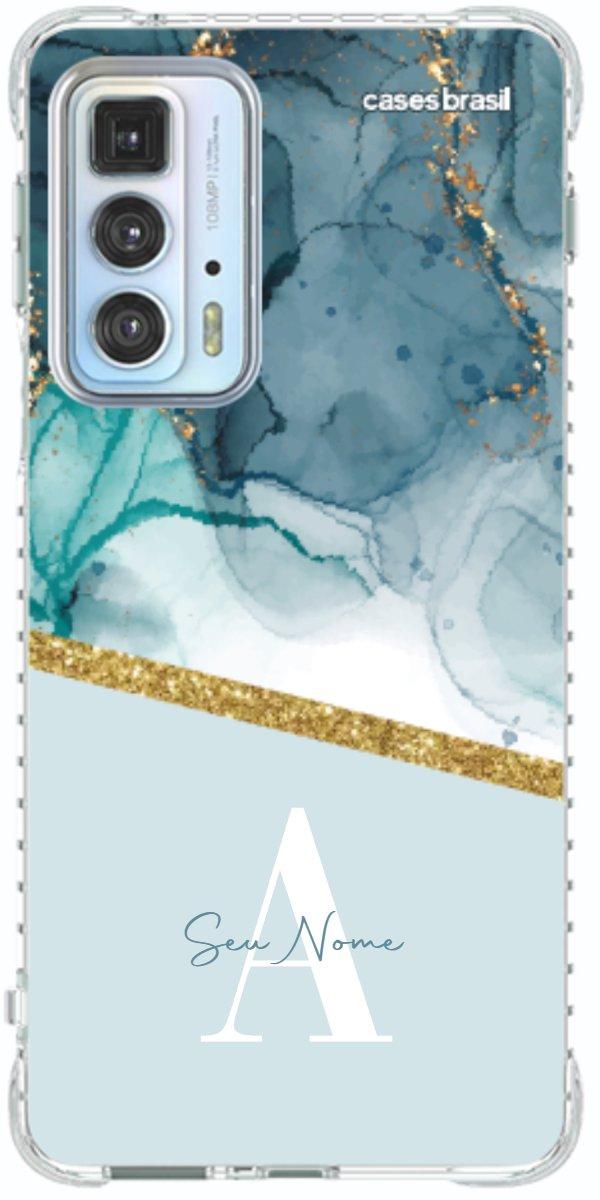 Capinha para Celular Mármore Aqua Dourada