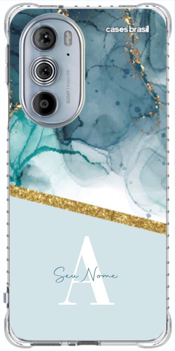 Capinha para Celular Mármore Aqua Dourada