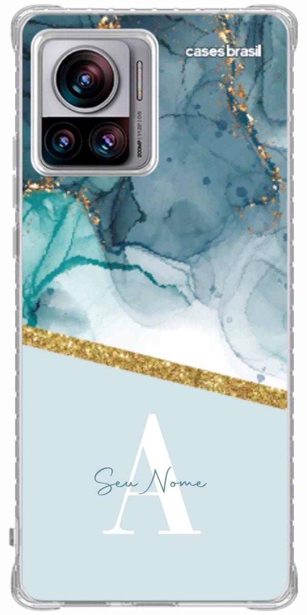 Capinha para Celular Mármore Aqua Dourada