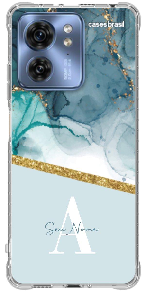 Capinha para Celular Mármore Aqua Dourada