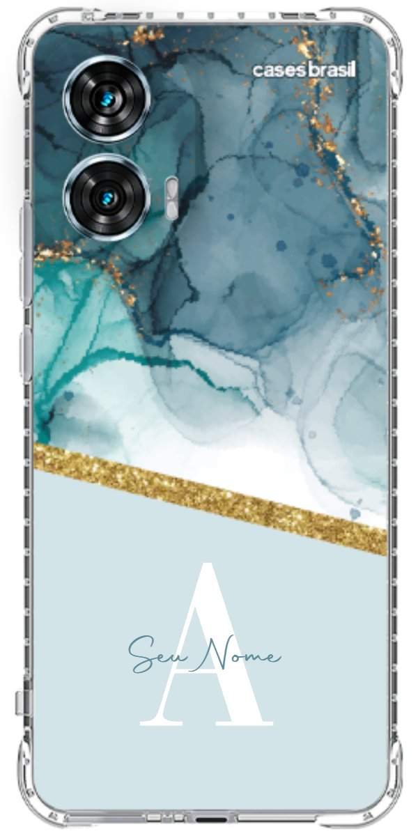 Capinha para Celular Mármore Aqua Dourada