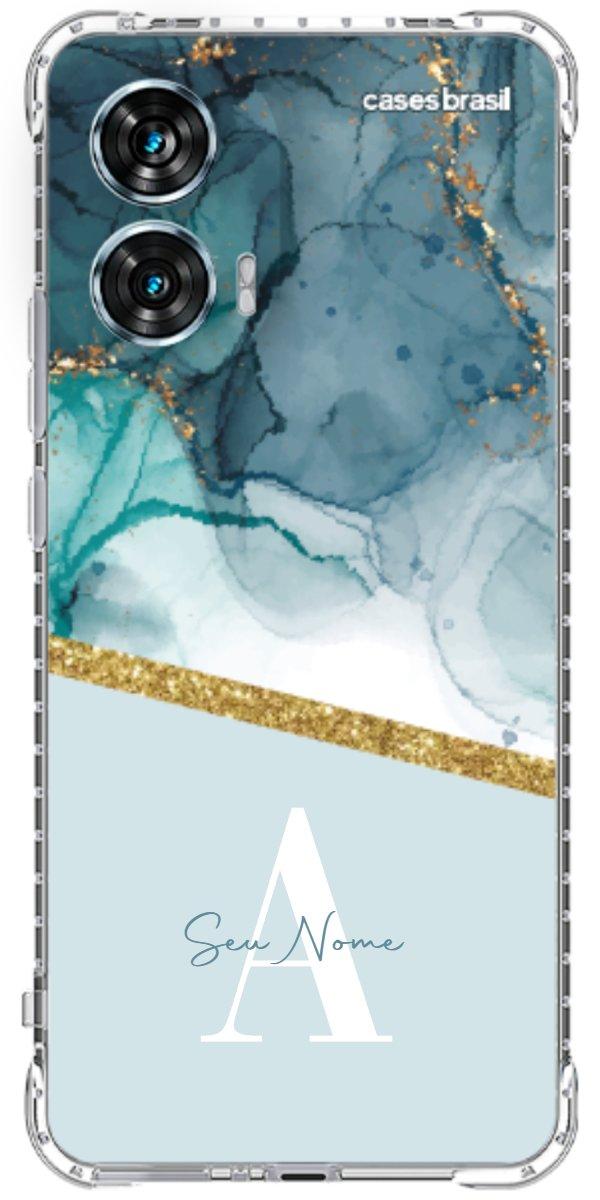 Capinha para Celular Mármore Aqua Dourada