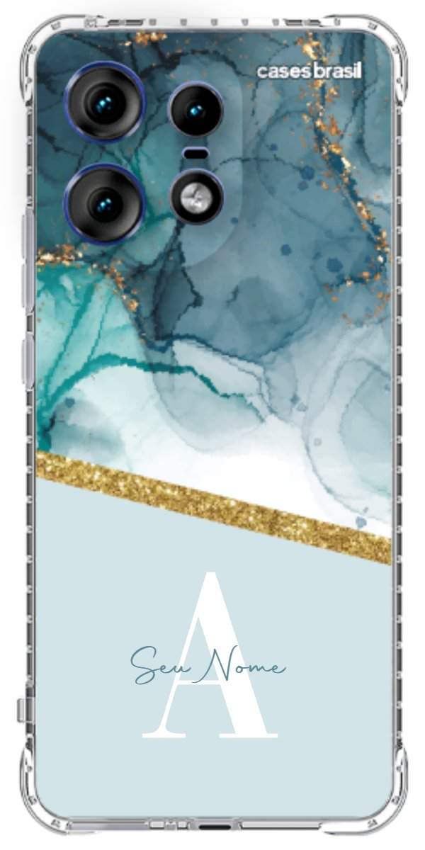 Capinha para Celular Mármore Aqua Dourada