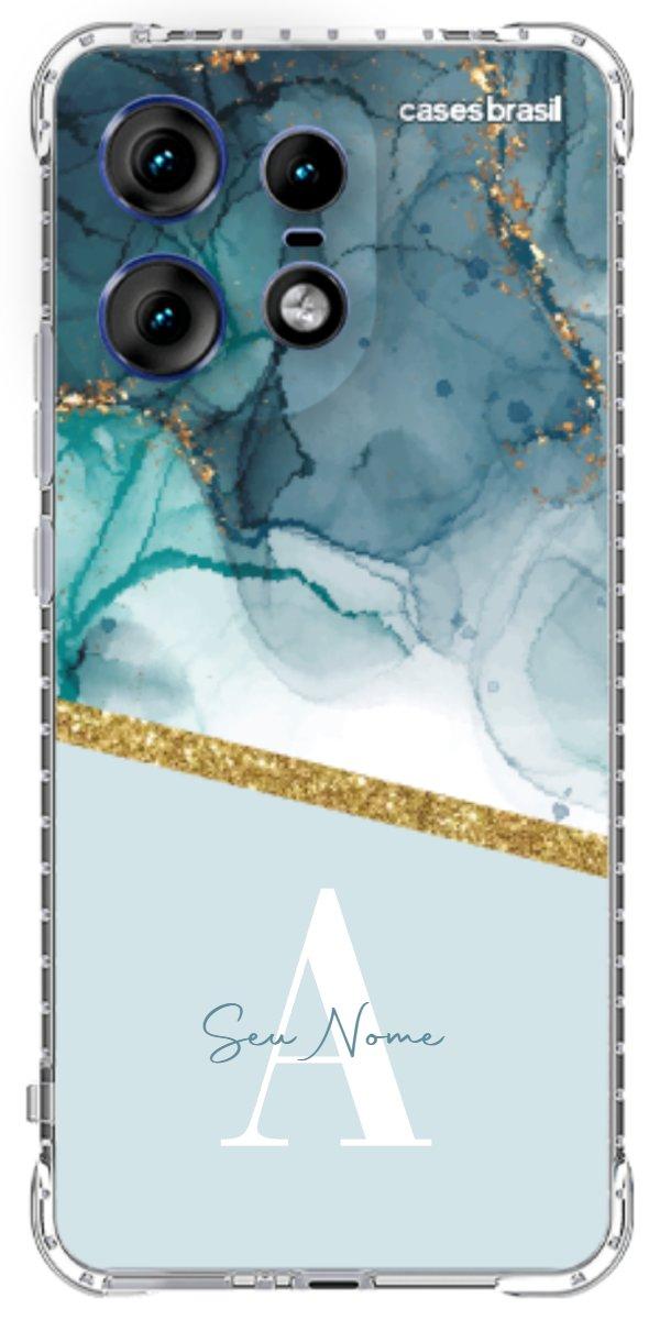 Capinha para Celular Mármore Aqua Dourada