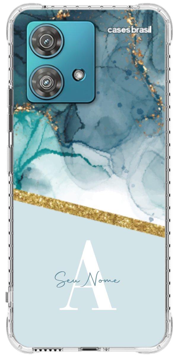 Capinha para Celular Mármore Aqua Dourada