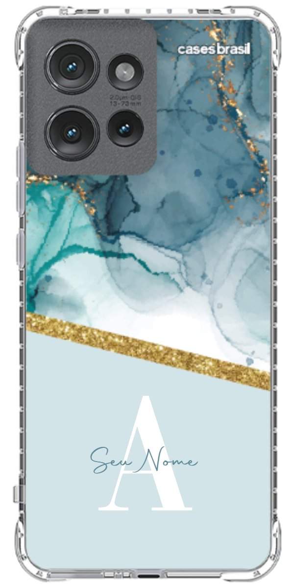 Capinha para Celular Mármore Aqua Dourada