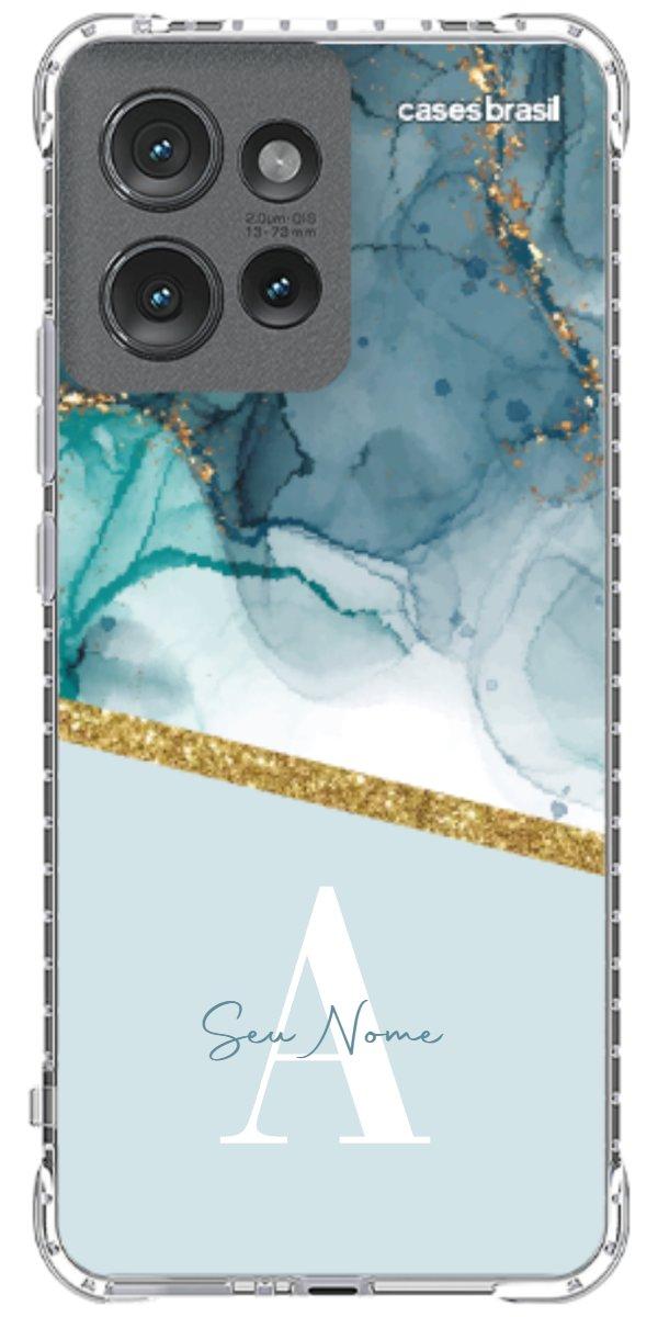 Capinha para Celular Mármore Aqua Dourada