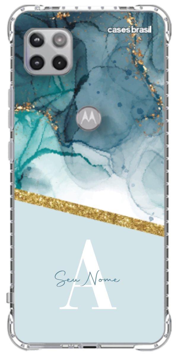 Capinha para Celular Mármore Aqua Dourada