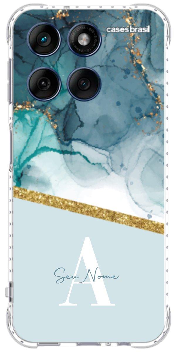 Capinha para Celular Mármore Aqua Dourada