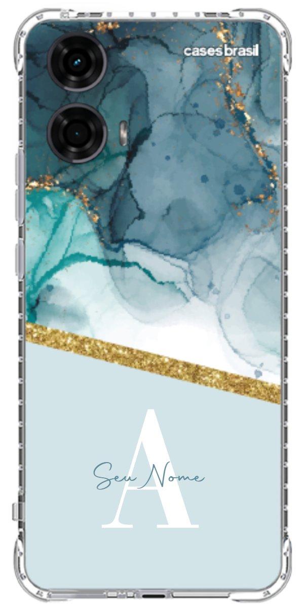 Capinha para Celular Mármore Aqua Dourada