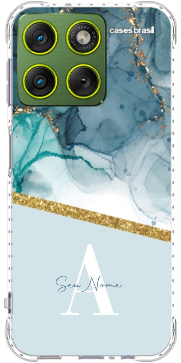 Capinha para Celular Mármore Aqua Dourada