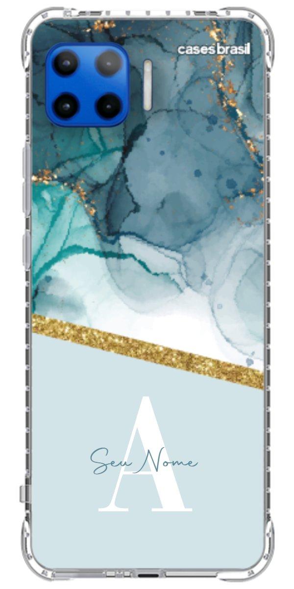 Capinha para Celular Mármore Aqua Dourada