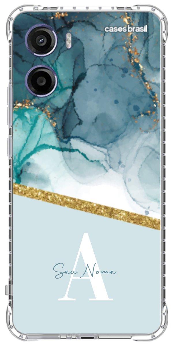 Capinha para Celular Mármore Aqua Dourada