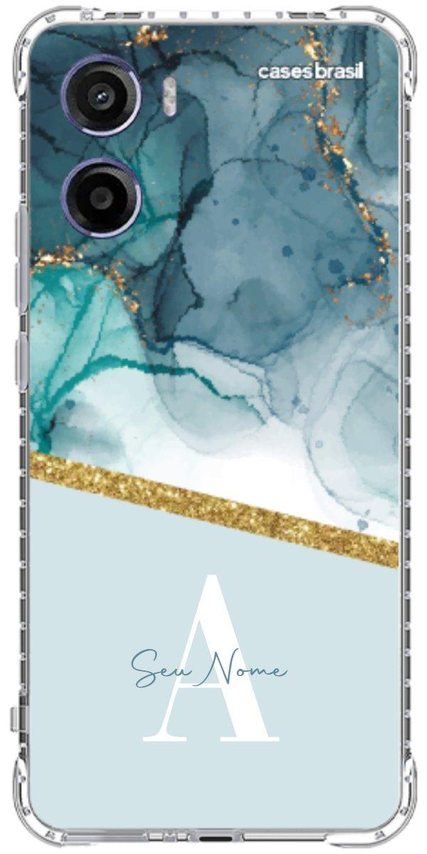 Capinha para Celular Mármore Aqua Dourada