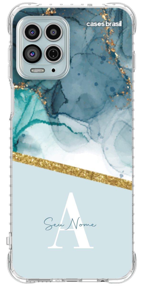Capinha para Celular Mármore Aqua Dourada