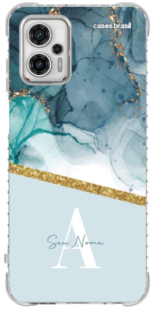 Capinha para Celular Mármore Aqua Dourada