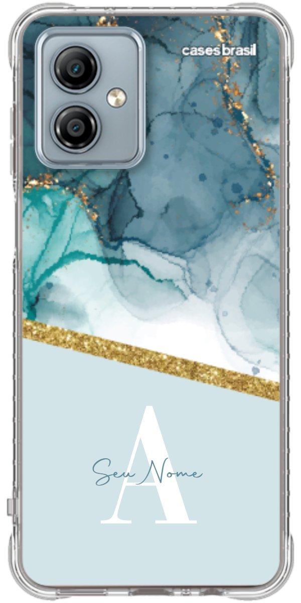 Capinha para Celular Mármore Aqua Dourada