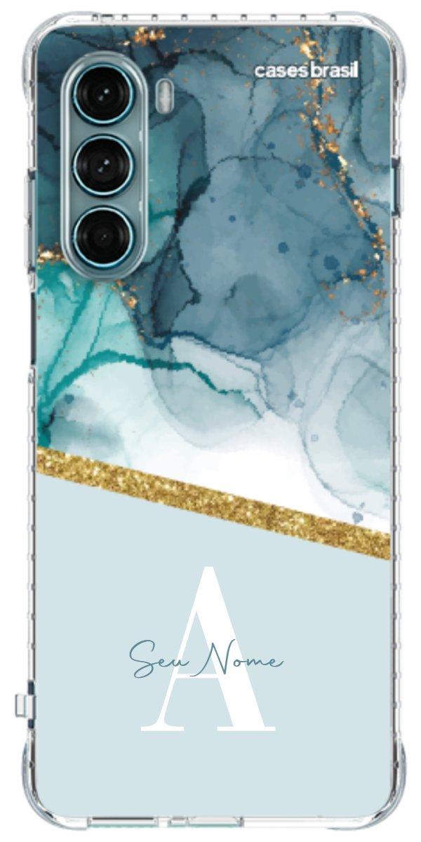 Capinha para Celular Mármore Aqua Dourada