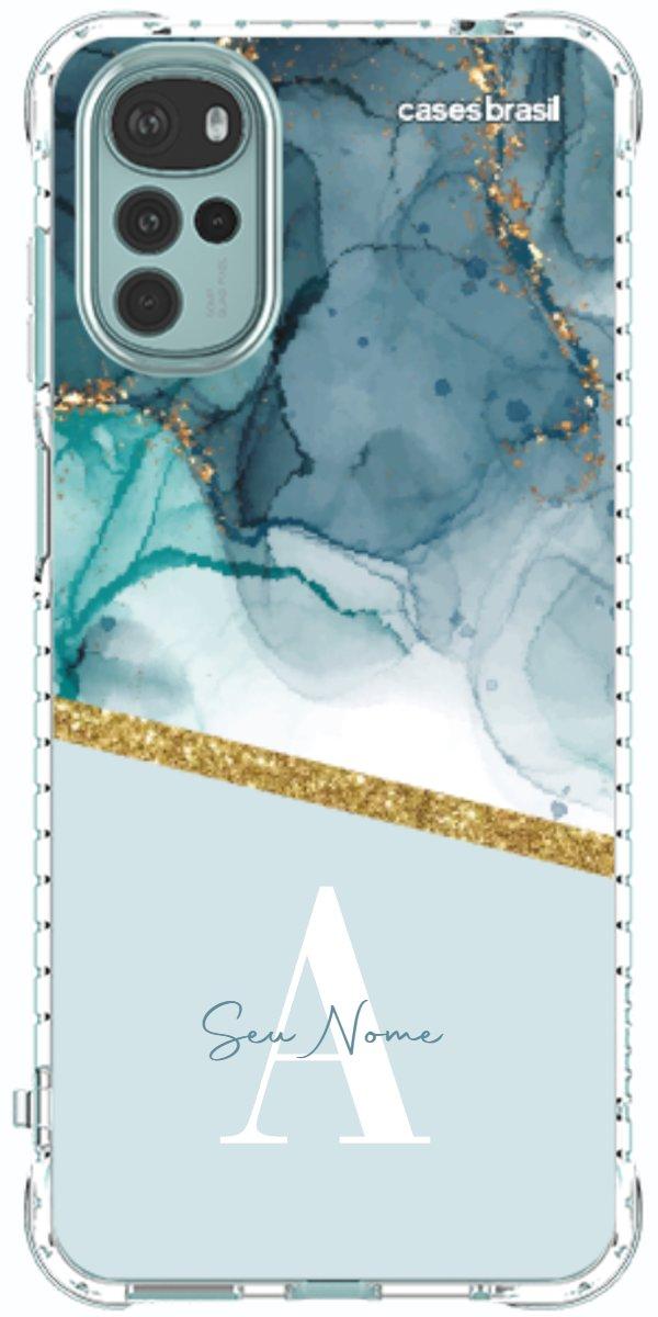 Capinha para Celular Mármore Aqua Dourada