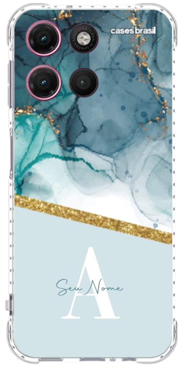 Capinha para Celular Mármore Aqua Dourada