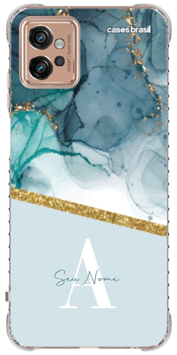 Capinha para Celular Mármore Aqua Dourada