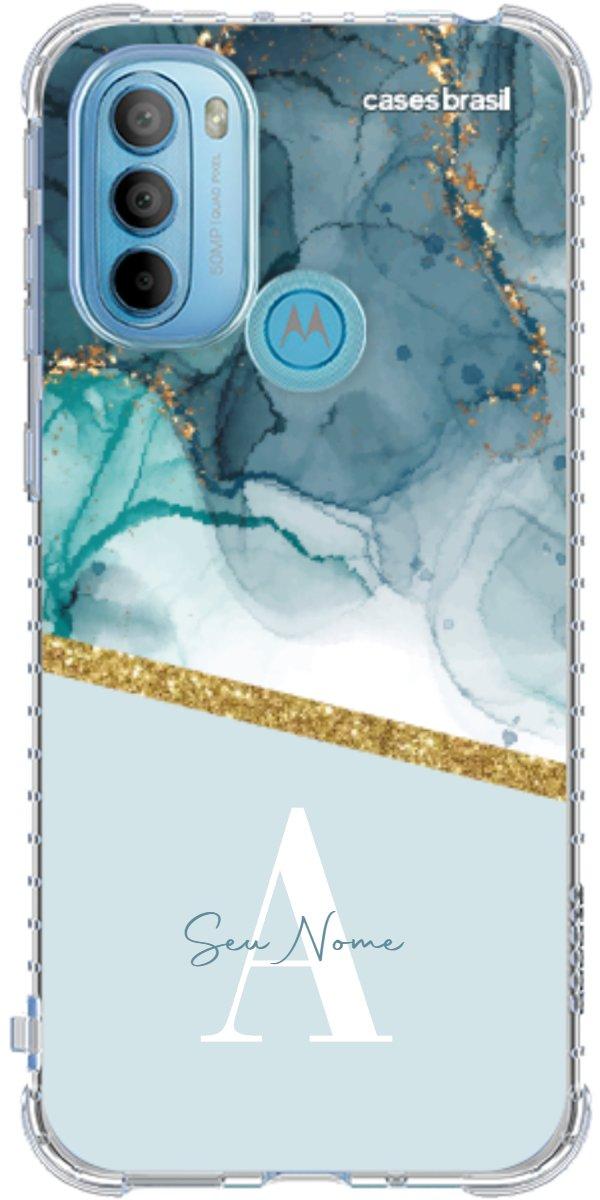 Capinha para Celular Mármore Aqua Dourada
