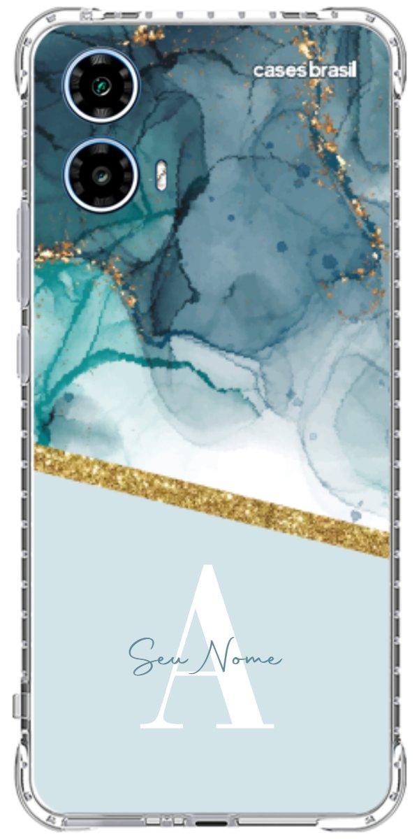 Capinha para Celular Mármore Aqua Dourada