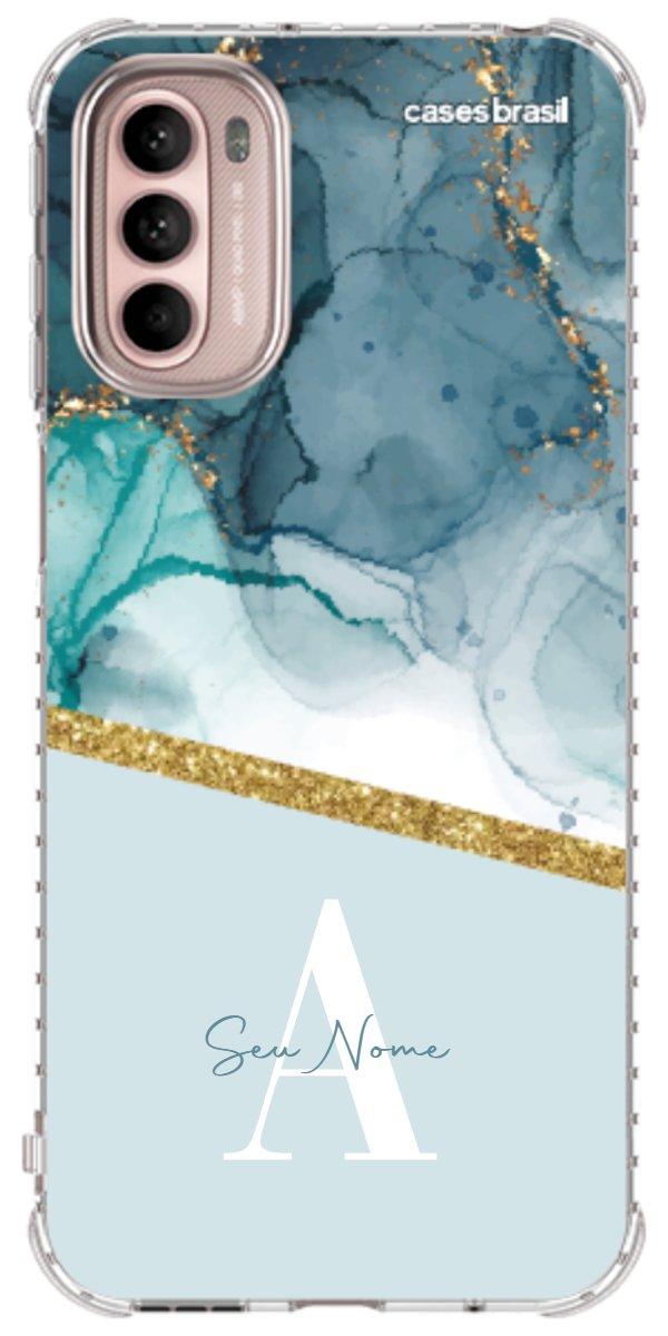 Capinha para Celular Mármore Aqua Dourada