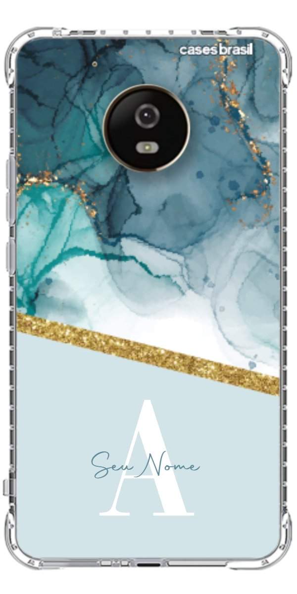 Capinha para Celular Mármore Aqua Dourada
