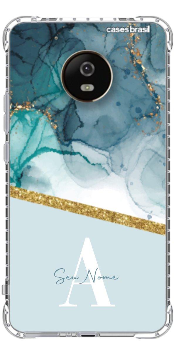 Capinha para Celular Mármore Aqua Dourada
