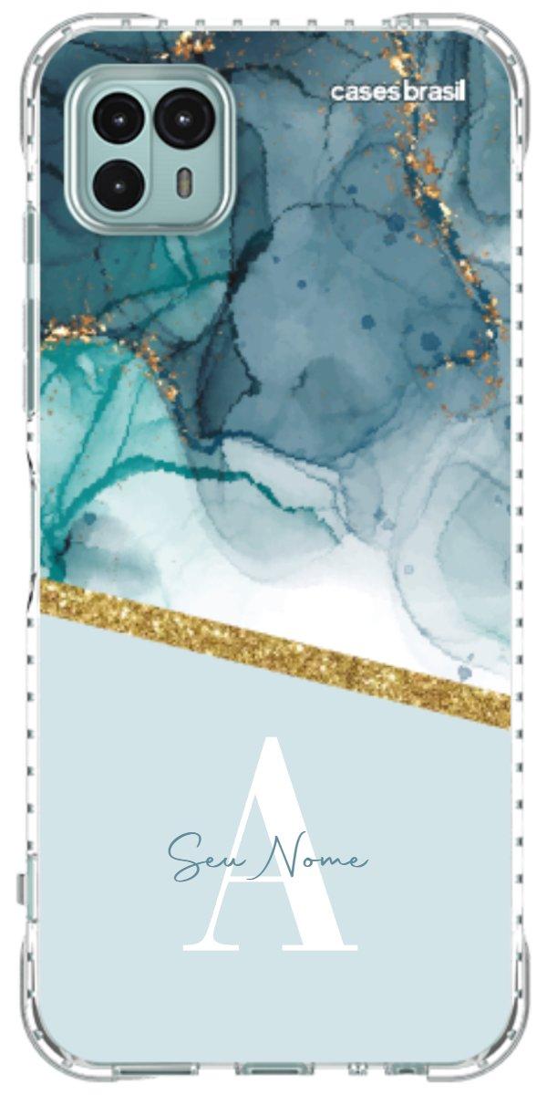 Capinha para Celular Mármore Aqua Dourada