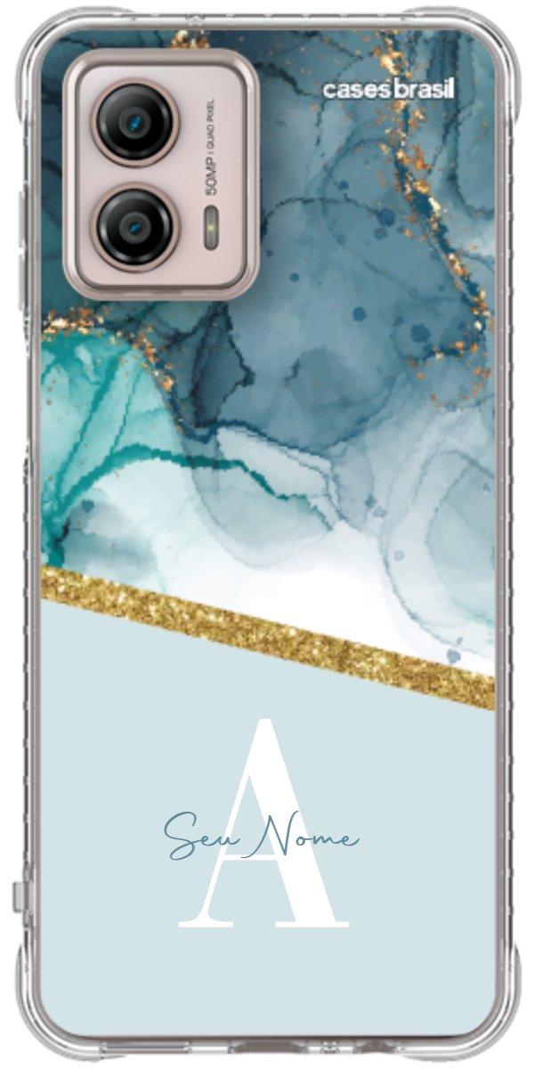 Capinha para Celular Mármore Aqua Dourada