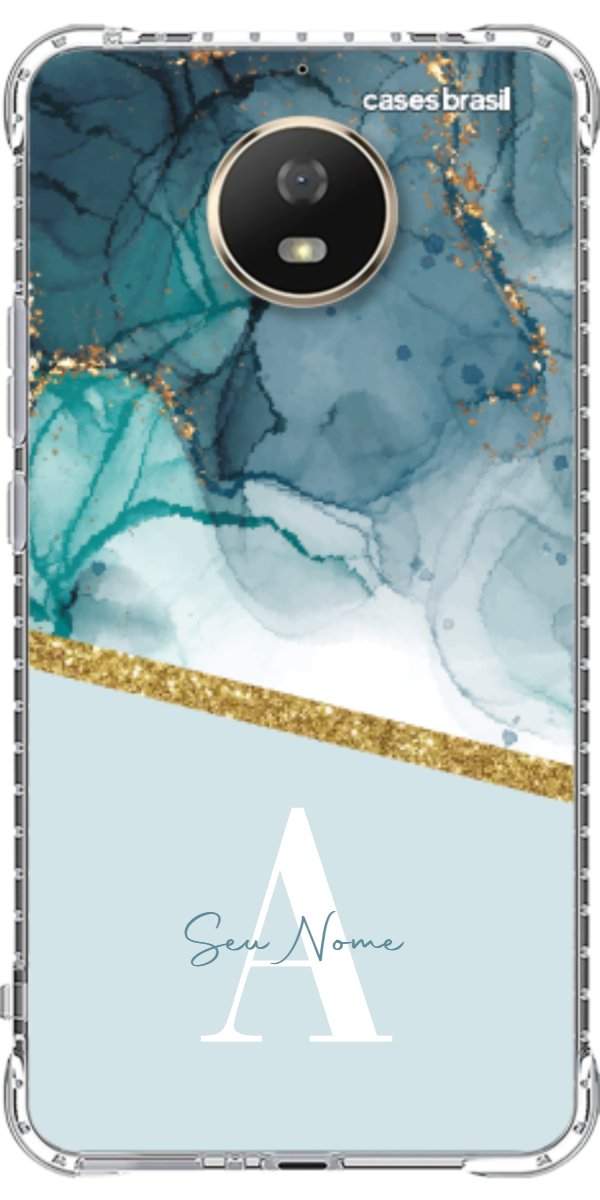 Capinha para Celular Mármore Aqua Dourada
