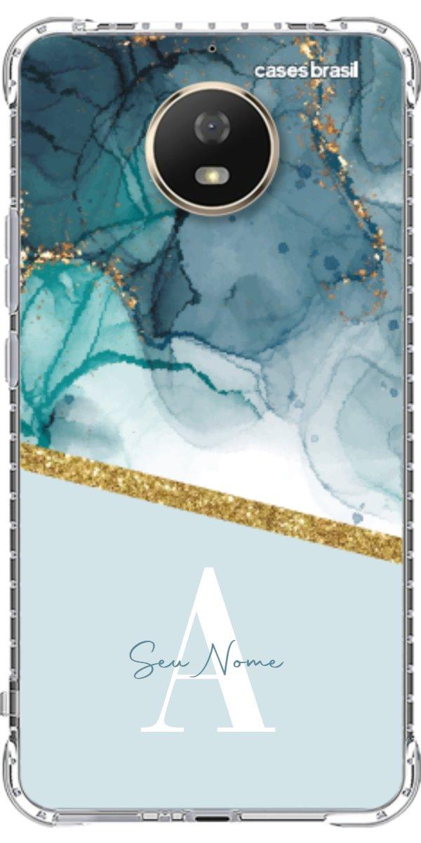 Capinha para Celular Mármore Aqua Dourada