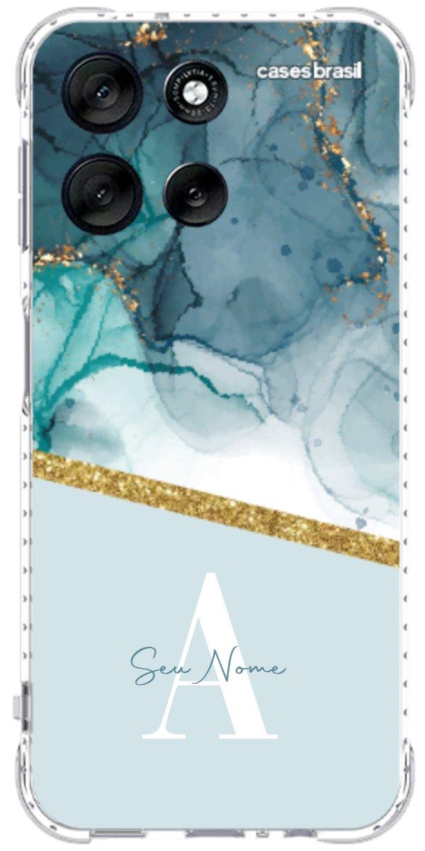 Capinha para Celular Mármore Aqua Dourada