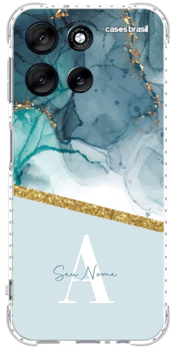 Capinha para Celular Mármore Aqua Dourada