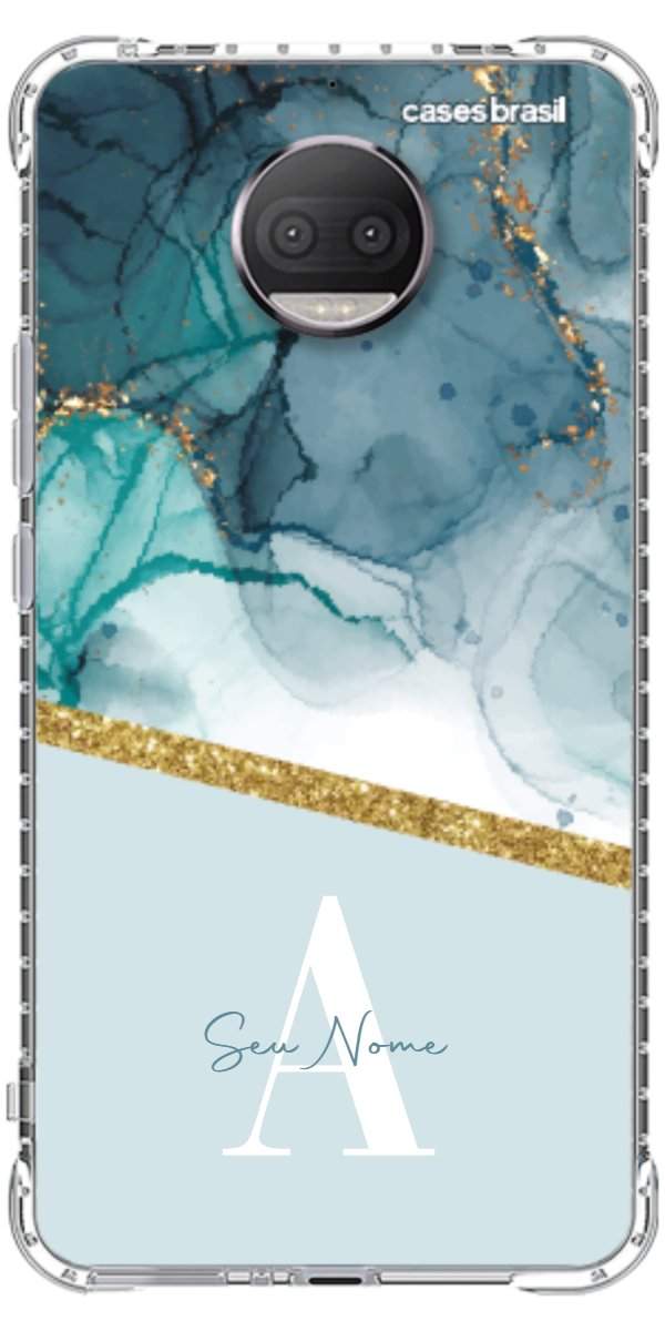Capinha para Celular Mármore Aqua Dourada