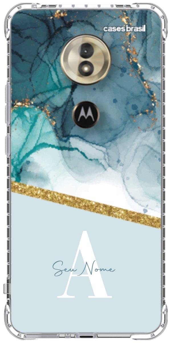 Capinha para Celular Mármore Aqua Dourada
