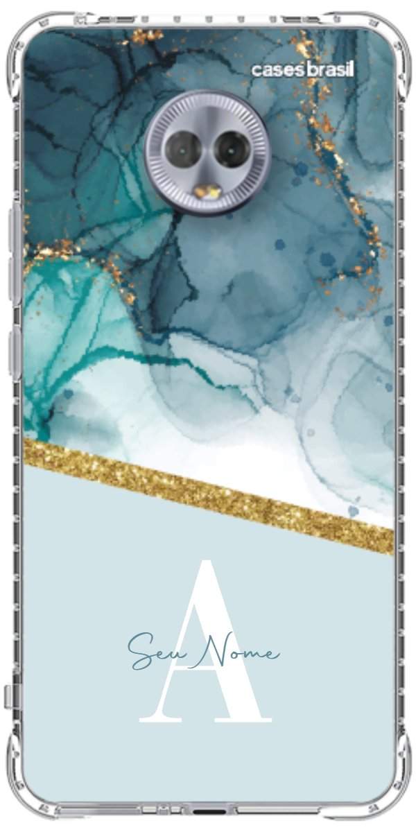 Capinha para Celular Mármore Aqua Dourada