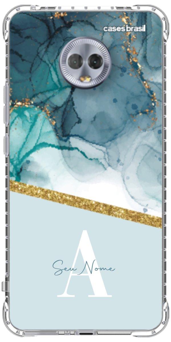 Capinha para Celular Mármore Aqua Dourada