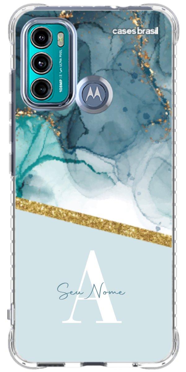Capinha para Celular Mármore Aqua Dourada